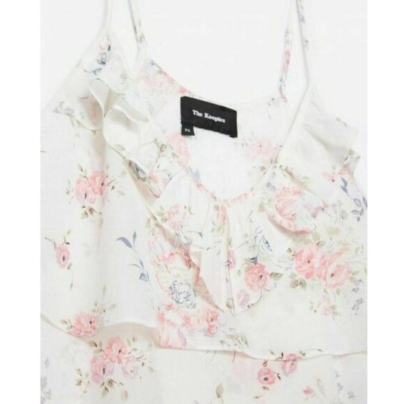 The Kooples Silk Floral Camisole XS White Tiered Sleeveless V Neck Ruffle Cream - Picture 7 of 7